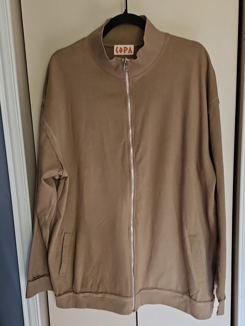 Copa Taupe Zip-Front Sweatshirt Jacket Label Large Very Oversized Ptp28 L30.5